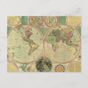 Antike Weltkarte von Carington Bowles, circa 1780 Postkarte