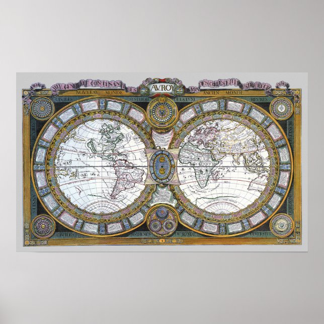 Antike Weltkarte von Claude Auguste Berey, 1688 Poster (Vorne)