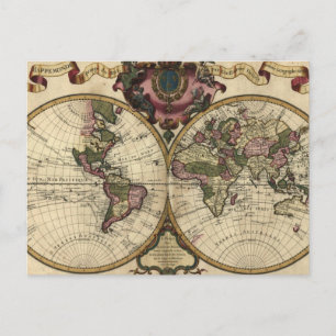 Antike Weltkarte von Guillaume de L'Isle, 1720 Postkarte
