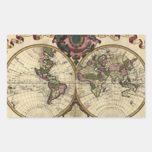 Antike Weltkarte von Guillaume de L'Isle, 1720 Rechteckiger Aufkleber