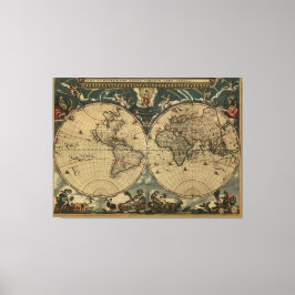 Antike Weltkarte von Joan Blaeu, ca. 1664 Leinwanddruck