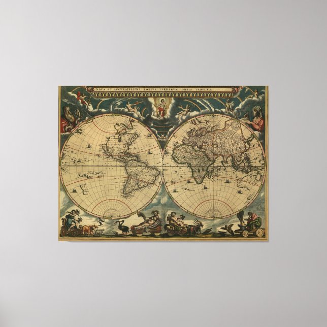 Antike Weltkarte von Joan Blaeu, ca. 1664 Leinwanddruck (Vorderseite)