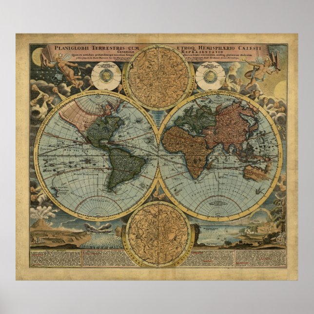 Antike Weltkarte von Johann Baptist Homann, 1716 Poster (Vorne)