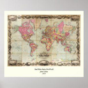Antike Weltkarte von John Colton, ca. 1854 Poster