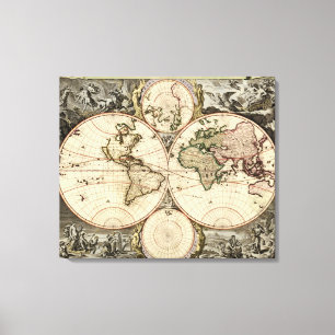 Antike Weltkarte von Nicolao Visscher, ca. 1690 Leinwanddruck