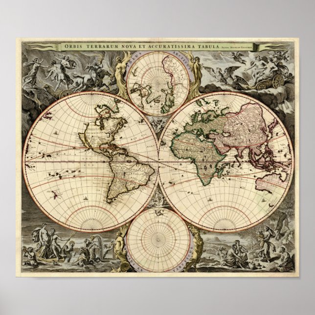 Antike Weltkarte von Nicolao Visscher, ca. 1690 Poster (Vorne)
