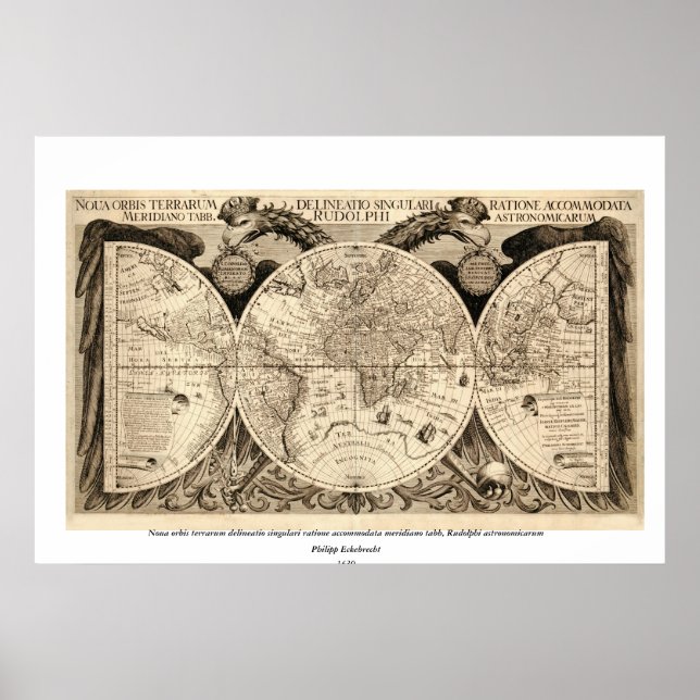 Antike Weltkarte von Philipp Eckebrecht - 1630 Poster (Vorne)
