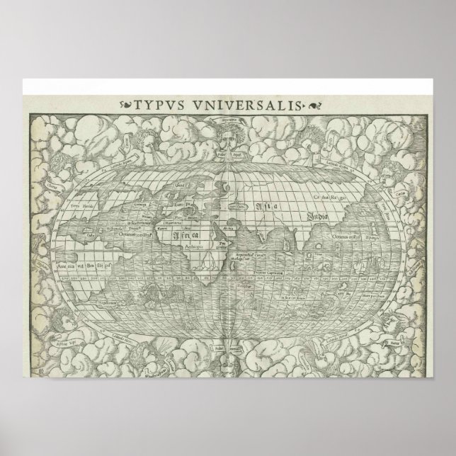 Antike Weltkarte von Sebastian Münster um 1560 Poster (Vorne)