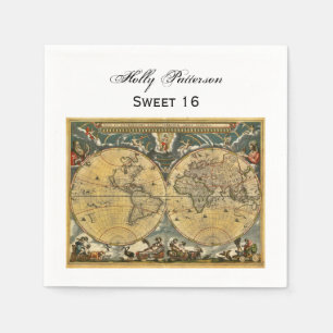 Antike Weltkarte, weißer Hintergrund SQ Sweet 16 Serviette