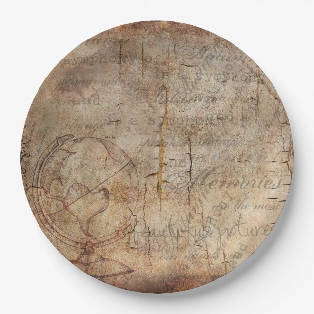 Antike Weltkugel-rustikaler Brown-Papier-Teller Pappteller (Vorderseite)