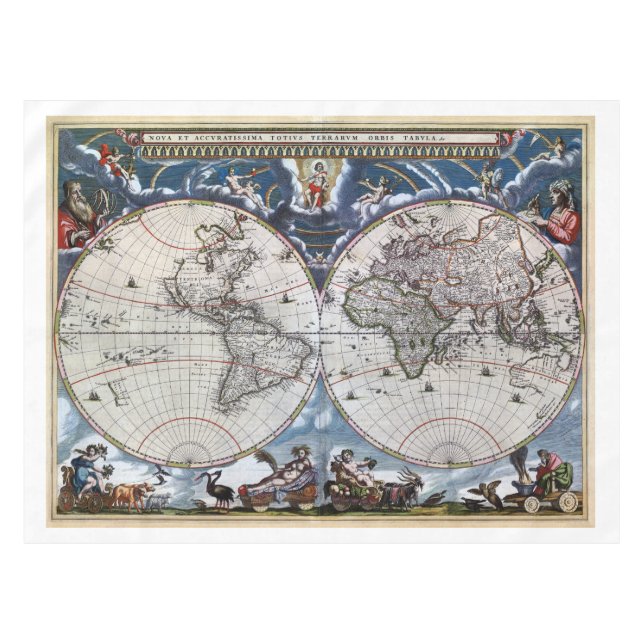 Antike Weltskarte 1664 wieder hergestellt Tischdecke (Vorderseite (Horizontal))