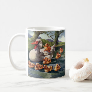 Antike wilde Tiere Vögel, Entenküken Entenfamilie Kaffeetasse