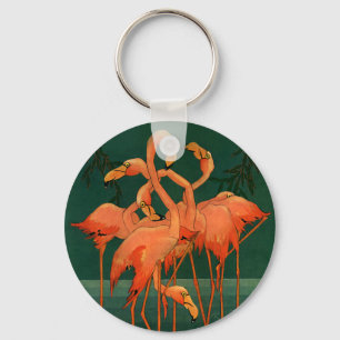 Antike Wildtiere Vögel, tropische rosa Flamingos Schlüsselanhänger