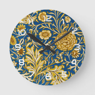 Antike William Morris Cherwell Blue Blumenkunst Runde Wanduhr