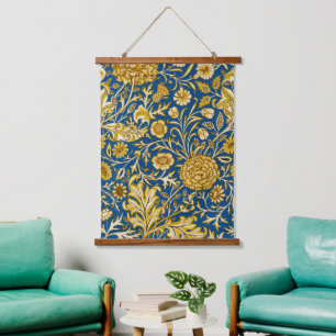 Antike William Morris Cherwell Blue Blumenkunst Wandteppich Mit Holzrahmen