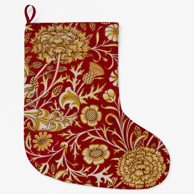 Antike William Morris Cherwell rote Blumengestaltu Großer Weihnachtsstrumpf (Vorderseite)