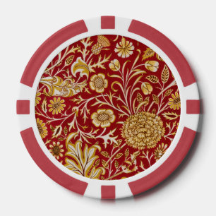 Antike William Morris Cherwell rote Blumengestaltu Pokerchips