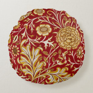 Antike William Morris Cherwell rote Blumengestaltu Rundes Kissen