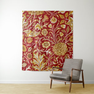 Antike William Morris Cherwell rote Blumengestaltu Wandteppich