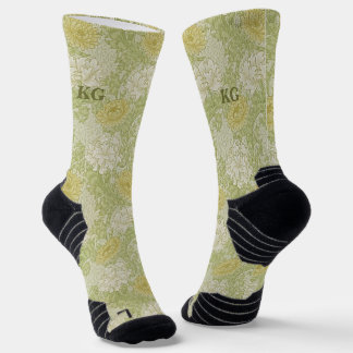 Antike William Morris gelb-grüne Chrysantheme Socken