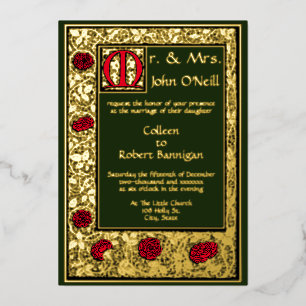 Antike William Morris Kelmscott Press Florale Rose Folieneinladung