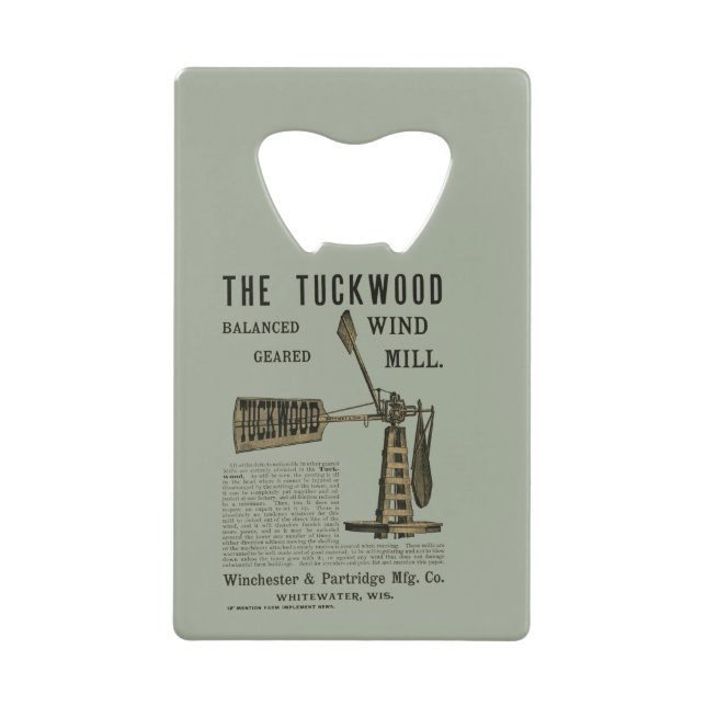 Antike Windmühle Das Tuckwood Whitewater Wis 1889 Geldbeutel Flaschenöffner (Vorderseite)