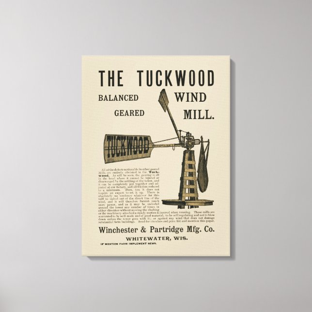 Antike Windmühle Das Tuckwood Whitewater Wis 1889 Leinwanddruck (Vorderseite)