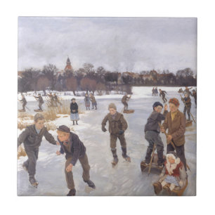 Antike Wintereisschaulaufszene Dorf feine Kunst Fliese