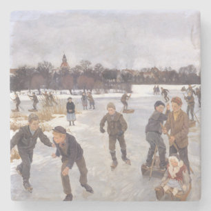 Antike Wintereisschaulaufszene Dorf feine Kunst Steinuntersetzer
