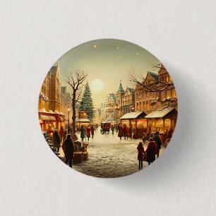 Antike winterliche schneebedeckte Weihnachtsmarkst Button