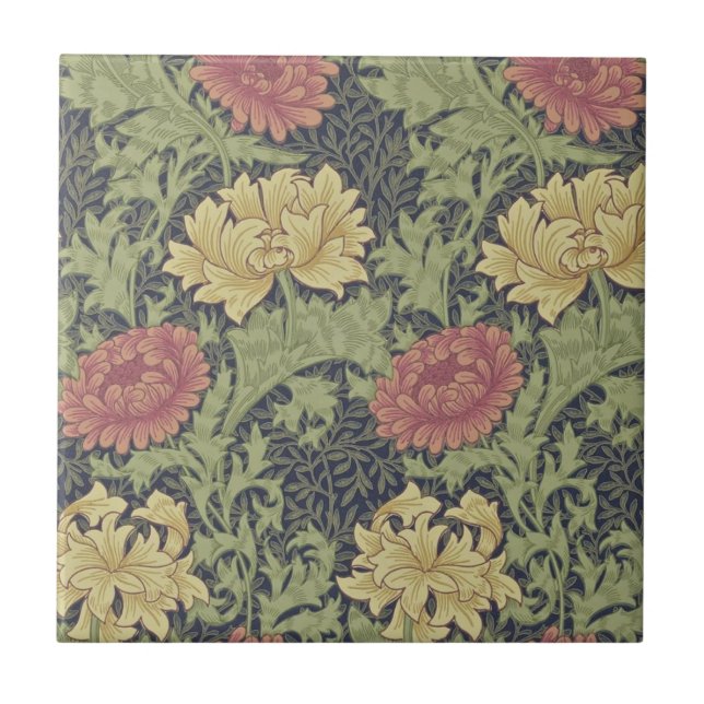 Antike Wm Morris Chrysanthemum Design Repro Tile Fliese (Vorderseite)