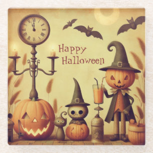 Antike, wunderliche Halloween-Kürbisse und Flederm Glasuntersetzer