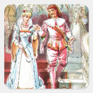 Antike Zeichnung: Cinderella und der Prinz Quadratischer Aufkleber
