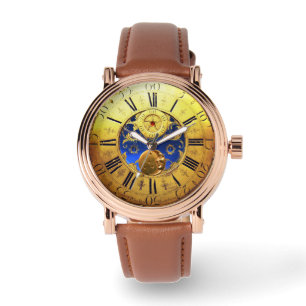 ANTIKE ZEIT, Sun, Mond und Sterne, blaues Goldgelb Armbanduhr