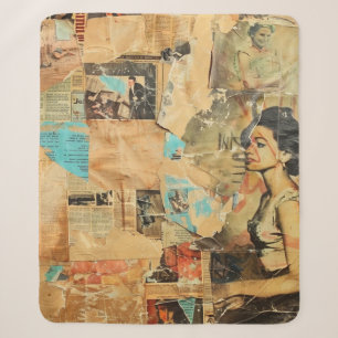 Antike Zeitung Frauen Sepia Blau Retro Sherpadecke