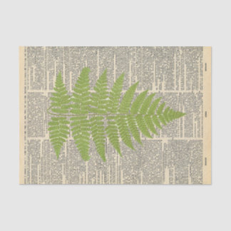 Antike Zeitung mit grüner Blatt-Dekoupage Seidenpapier