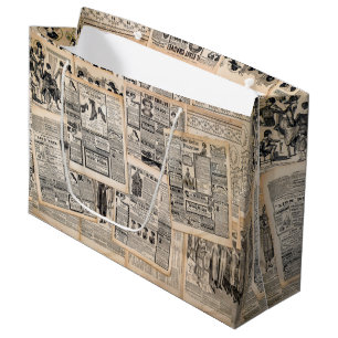 Antike Zeitungsanzeigenseiten Decoupage Große Geschenktüte