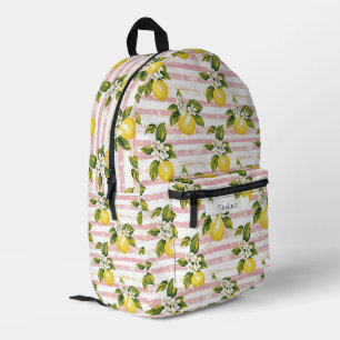 Antike Zitronen & Blüten auf rosa und weißen Strei Bedruckter Rucksack