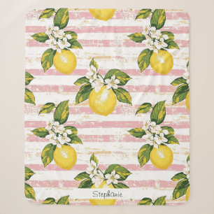 Antike Zitronen & Blüten auf rosa und weißen Strei Sherpadecke