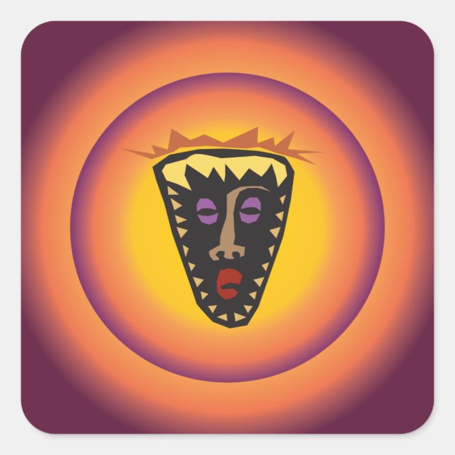 Antike Zivilisations-Stammesmaske leuchtet Sonne Quadratischer Aufkleber (Vorderseite)