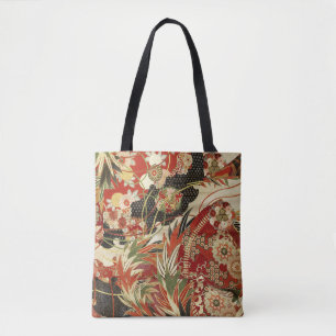 ANTIKEN JAPANISCHE BLUMEN Rot Grün Schwarz Floral Tasche