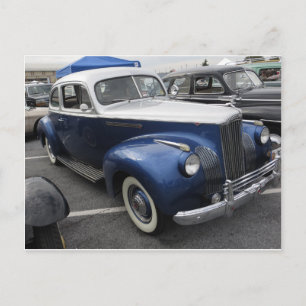 Antiker blauer Wagen Postkarte