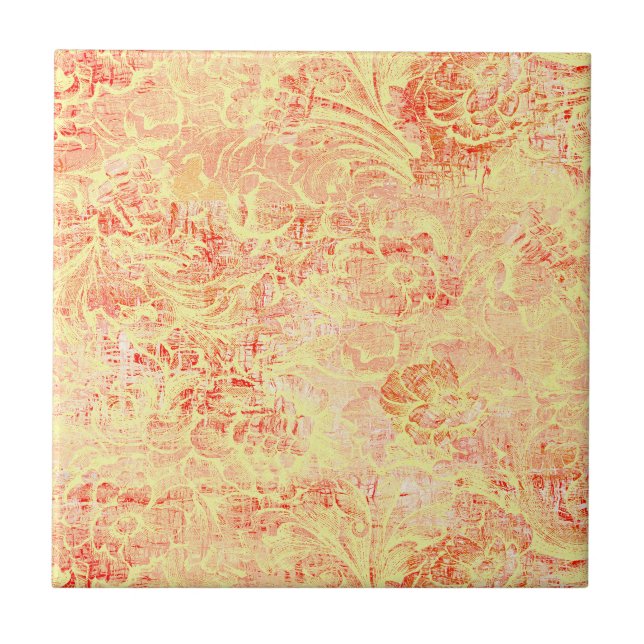 Antiker Blumen-Explosions-Look in hellgelber Textu Fliese (Vorderseite)