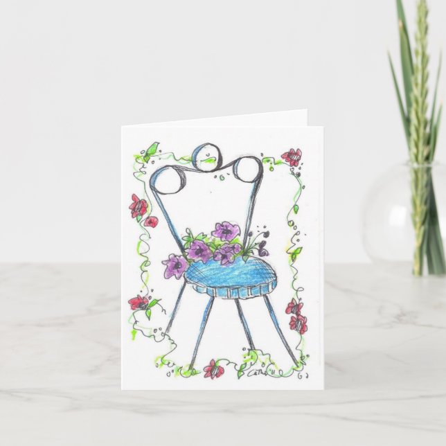 Antiker Blumen-Stuhl, der leeres Notecard zeichnet Karte (Vorderseite)