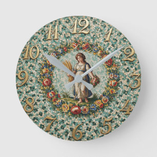 Antiker Blumenmosaik-Zodiac Jungfrau Runde Wanduhr