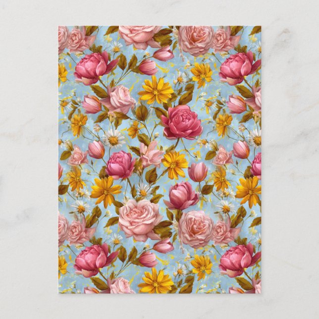Antiker Blumenprint Postkarte (Vorderseite)