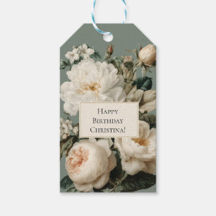 Antiker Blumenrahmen mit cremeweißen und rosa Rose Geschenkanhänger