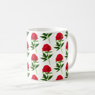 Antiker botanischer Druck, tiefrote Pfingstrose Kaffeetasse