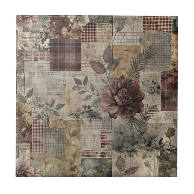Antiker botanischer Patchwork-Landhausstil (2) Fliese (Vorderseite)
