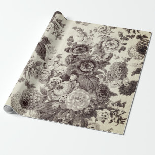 Antiker Braunton Vintager Blumenstrauß Dahlia Geschenkpapier